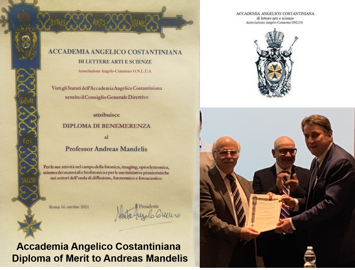 Diploma
of Merit to Andreas Mandelis