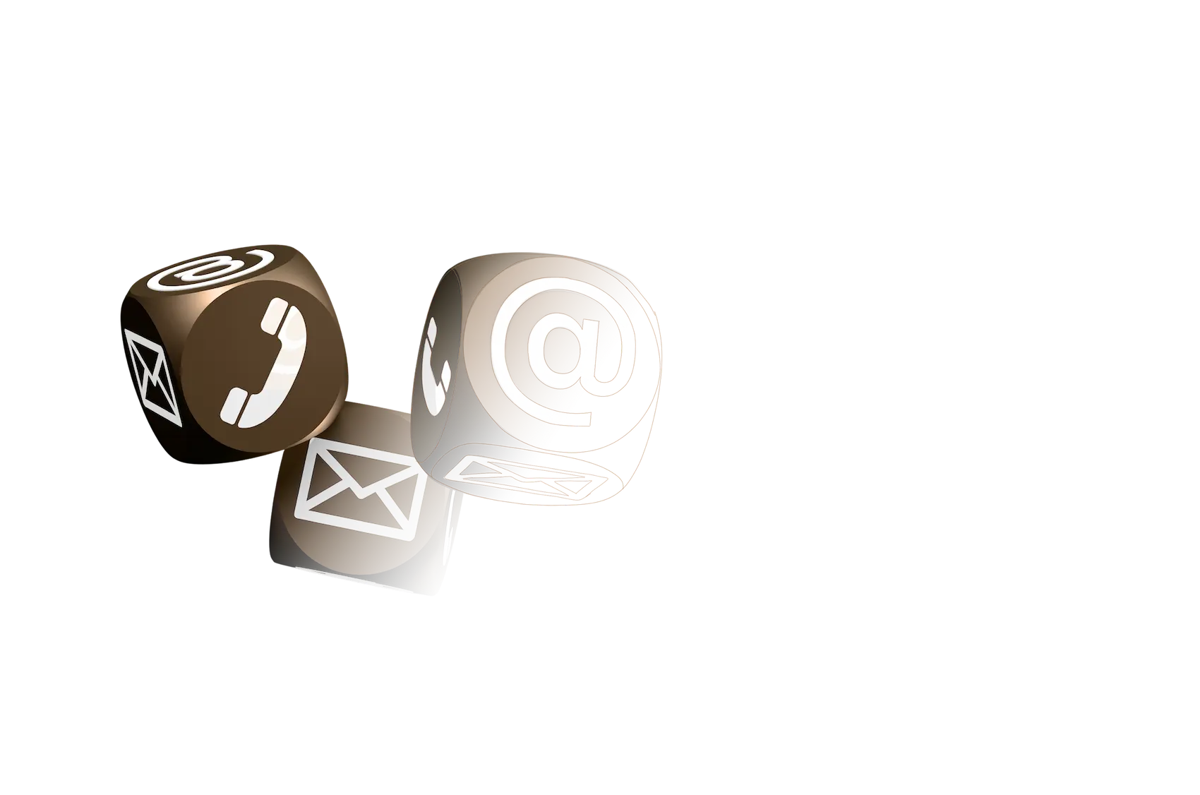Dices with phone and email images on the faces